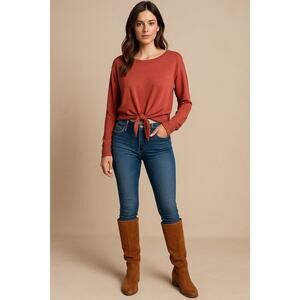 Abercrombie Fitch Women XS Rust Tie Front Long Sleeve Top